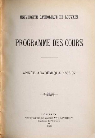 Programme des cours. 1896/97 (1896)