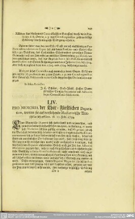LIV. Pro Memoria der Chur-Fürstlichen Deputation, worinn sie auf vorstehende Mediatorische Vorschläge sich erklären. dd. 11 Febr. 1754