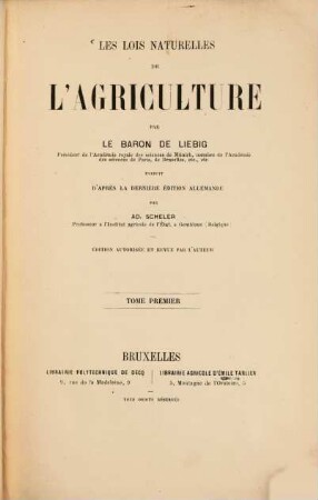 Les lois naturelles de l'agriculture, Tome premier