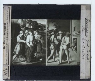 Bacchiacca, Szenen aus dem Leben Josephs: Joseph wird verkauft von seinen Brüdern (Rom Gal. Borghese 427),Bacchiacca, Szenen aus dem Leben Josephs: Gefangennahme Simeons (Rom Gal. Borghese 425)