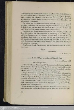 August Wilhelm von Schlegel an Johann Friedrich Cotta, Coppet, 29.06.1807