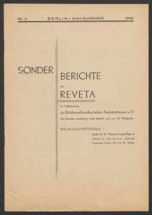 Sonderberichte des Reveta. (1930) 1-3, 3a, 3b, 4-7