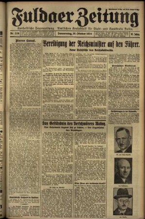 Erste Ausgabe vom Donnerstag, den 18. Oktober 1934.