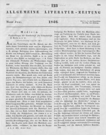 Verhandlungen der Gesellschaft für Geburtshilfe in Berlin. Jg. 1.  Reimer 1846 (Fortsetzung von Nr. 122)