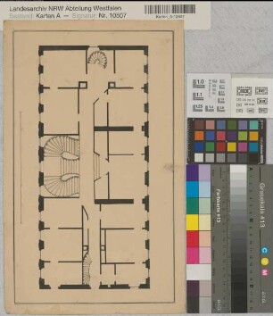Brünninghausen (Dortmund) Schloß Herrenhaus Grundriß Obergeschoß Anf. 19.Jh. 60 (Fuß) = 15,2 cm 22 x 37 Zeichnung Romberg