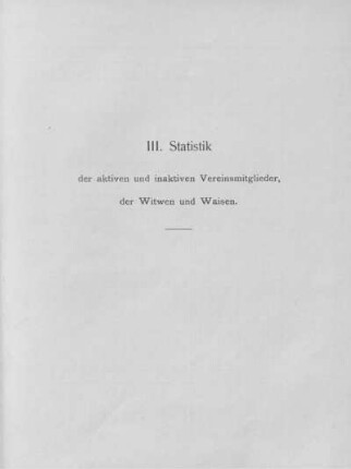 III. Statistik der aktiven und inaktiven Vereinsmitglieder