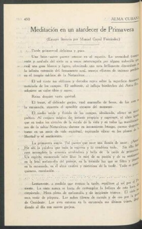 Meditación en un atardecer de Primavera : (Ensayo literario por Manuel Gayol Fernández)