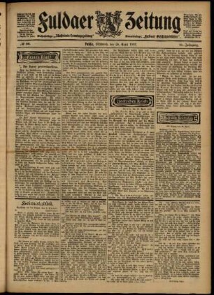 Erste Ausgabe vom Mittwoch, den 29. April 1903.