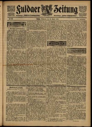 Erste Ausgabe vom Mittwoch, den 29. April 1903.