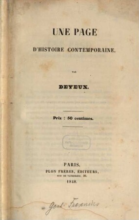 Une page d'histoire contemporaine
