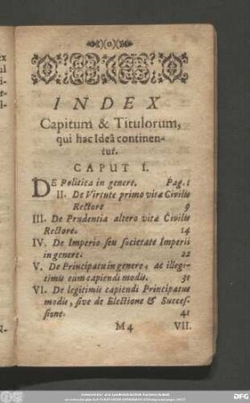 Index Capitum & Titulorum, qui hac Ideâ continentur.