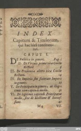 Index Capitum & Titulorum, qui hac Ideâ continentur.