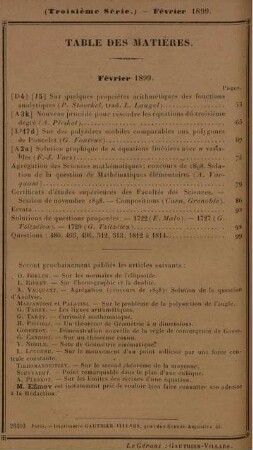 Table des matières. Février 1899.