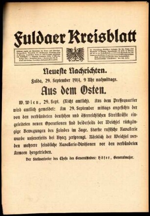 Zweite Ausgabe vom Dienstag, den 29. September 1914.