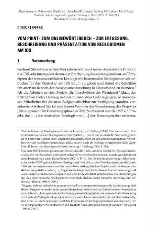Vom Print- zum Onlinewörterbuch – Zur Erfassung, Beschreibung und Präsentation von Neologismen am IDS