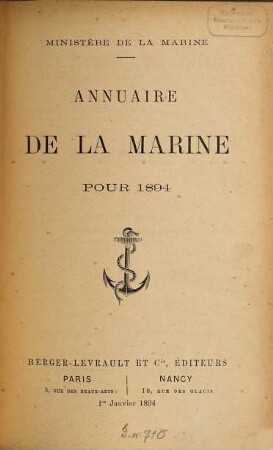 Annuaire de la Marine : pour ... ; réserve. 1894