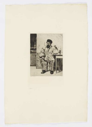 Bärtiger Mann am Tisch sitzend, aus: Émile Zola, "Der Totschläger", Paris 1879