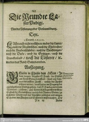 Die Neundte LasterPredigt. Von der Lösterung oder Verleumbdung