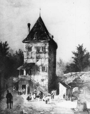Halle (Saale), Musikantenturm (Gemälde), ehem. Teil der östl. Befestigungsanlage; Hermann Schenck