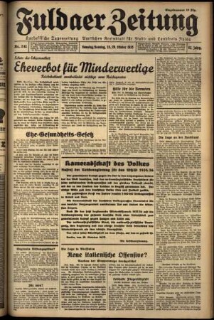 Erste Ausgabe vom Samstag, den 19. Oktober 1935.