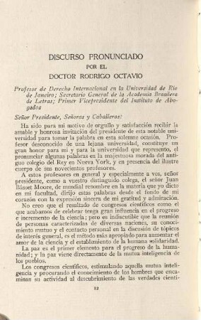 Discurso pronunciado por el Doctor Rodrigo Octavio