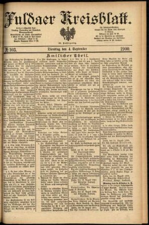 Erste Ausgabe vom Dienstag, den 04. September 1900.