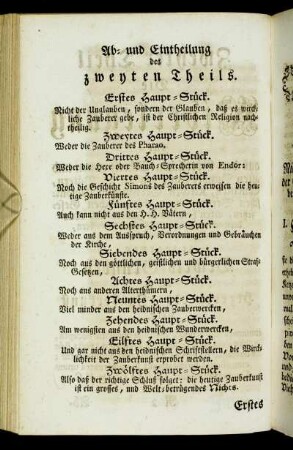 Ab- und Eintheilung des zweyten Theils