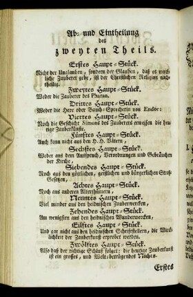 Ab- und Eintheilung des zweyten Theils