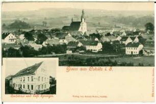 Ostritz Sachsen. Blick auf Ostritz und Konditorei Sprenger
