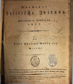 Münchener politische Zeitung : mit allerhöchstem Privilegium. 1817 = Jg. 18