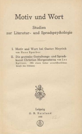 Motiv und Wort : Studien zur Literatur- und Sprachpsychologie