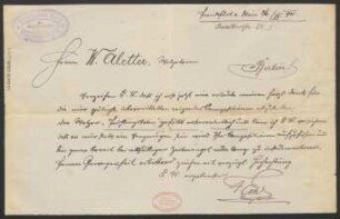 Brief an Wilhelm Aletter : 26.09.1901