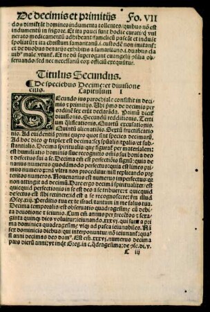 Titulus Secundus. De speciebus Decimae: et divisione eius.