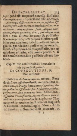 Cap. V. De Affectionibus Enunciationis de inesse & primo De Consecvtione, & Conversione: