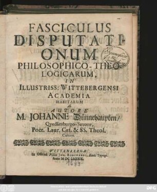 Fasciculus Disputationum Philosophico-Theologicarum