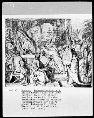 Entwürfe für die Fresken des Aachener Kaisersaales — Karl der Große empfängt in der Reichsversammlung zu Aachen die Gesandtschaft Harun al Raschids