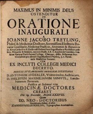 Maximus In Minimis Deus Ostenditur In Oratione Inaugurali