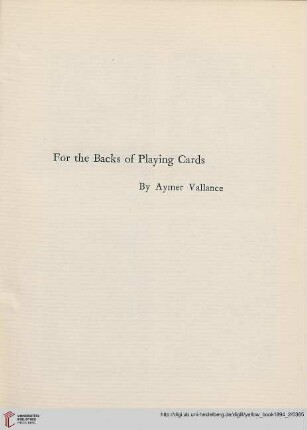 Plate: For the backs of playing cards by Aymer Vallance