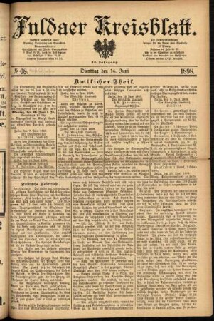 Erste Ausgabe vom Dienstag, den 14. Juni 1898.