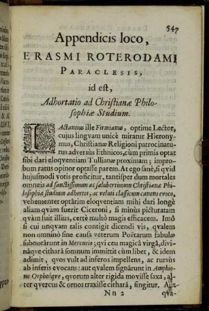 Appendicis loco, Erasmi Roterodami Paraclesis [...]