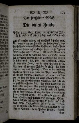 Das funfzehnte Stück. Die vielen Feinde. - Das sechszehnte Stück. Der Feuerschaden.