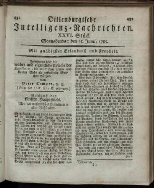 XXVI. Stück. Sonnabends: den 25. Junii, 1785.