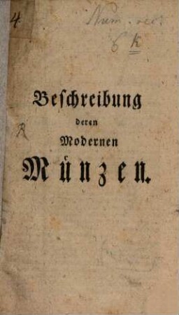 Beschreibung deren modernen Münzen