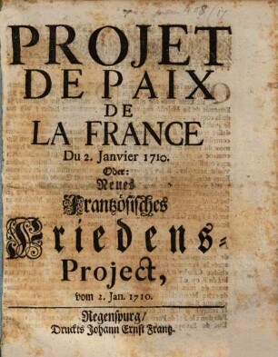 Projet de paix de la France du 2 Janvier 1710