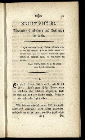 Zweyter Abschnitt. Allgemeine Eintheilung und Definition der Gifte.