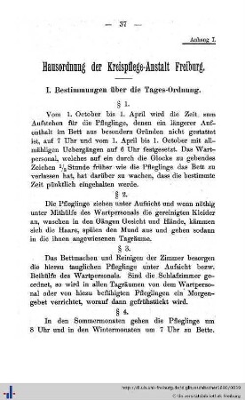Hausordnung der Kreispflege-Anstalt Freiburg.