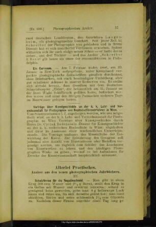 Allerlei Practisches, Auslese aus den neuen photographischen Jahrbüchern