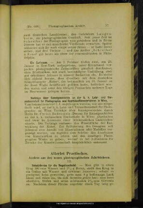 Allerlei Practisches, Auslese aus den neuen photographischen Jahrbüchern