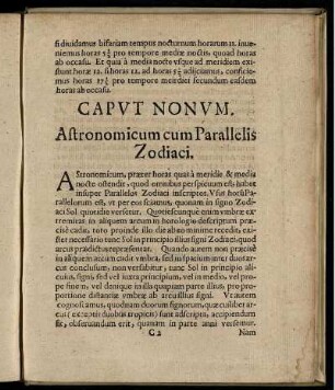 Caput Nonum. Astronomicum cum Parallelis Zodiaci
