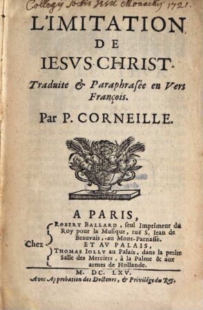 L' Imitation de Jesus-Christ